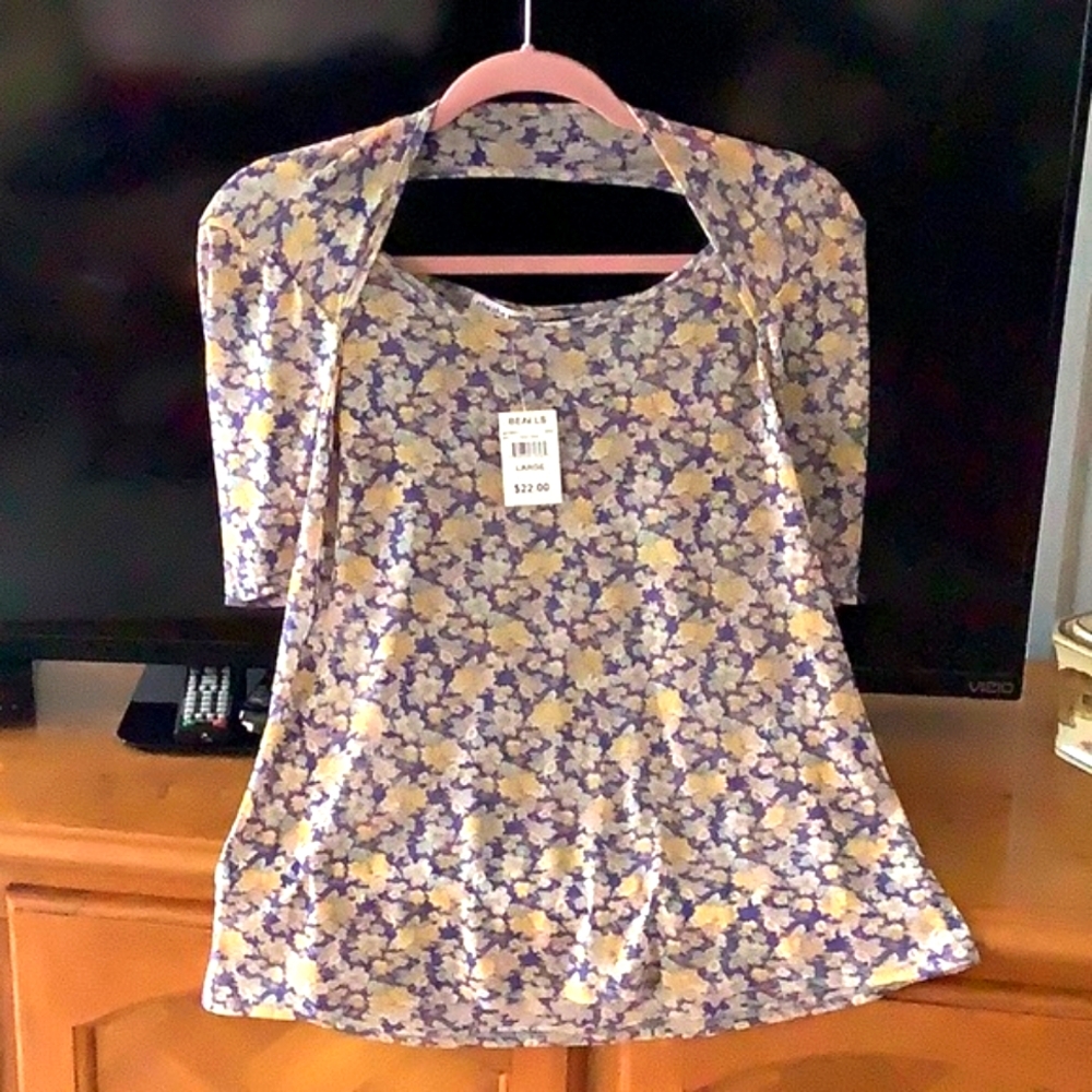 Cha Cha Vente top sheer floral NWT size Large sexy back see threw parts …